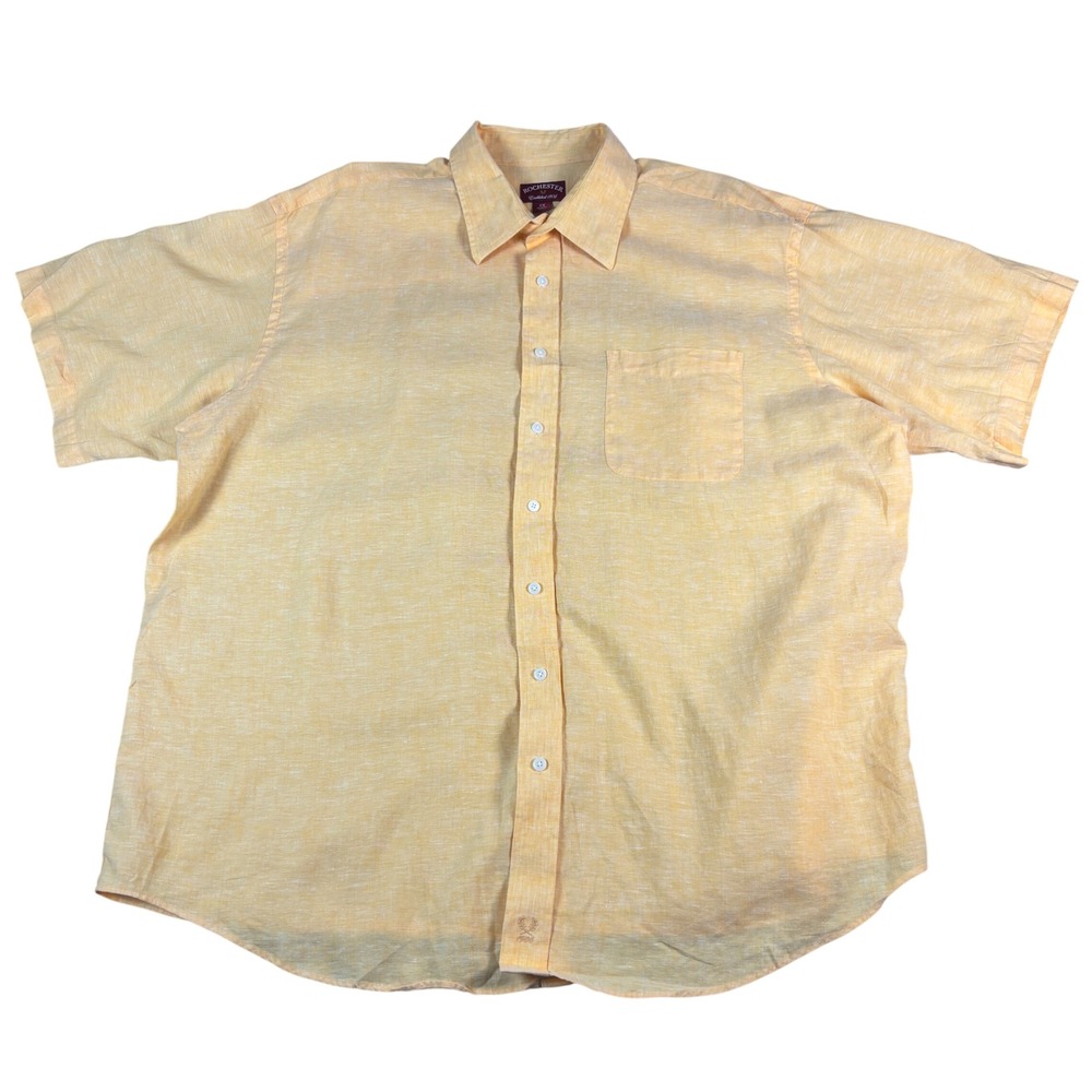 Rochester Est 1906 Mens 2X Orange Yellow Button Down Short Sleeve Shirt Big 2XL